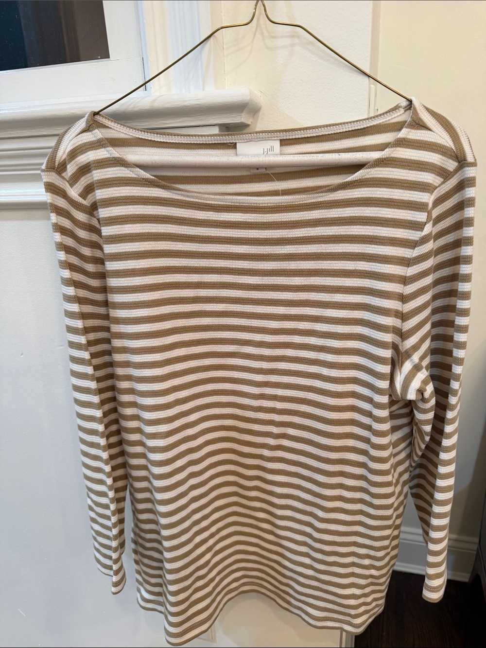 J. Jill Beige and White Striped Long Sleeve Tee